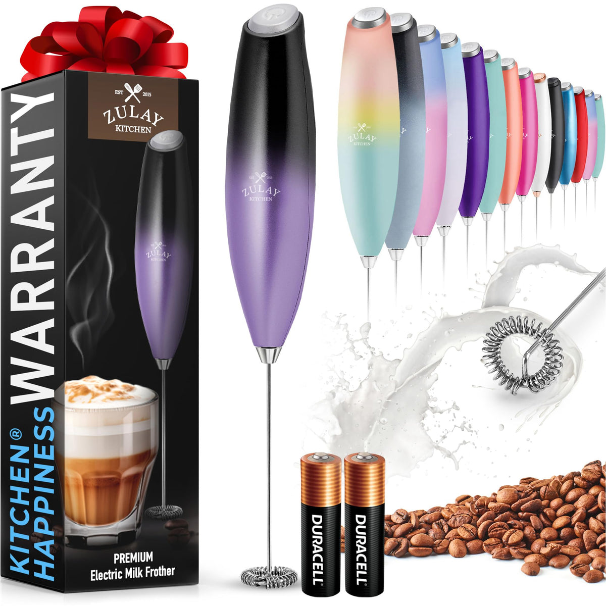 Zulay Powerful Milk Frother for Coffee with Upgraded Titanium Motor - Handheld Electric Whisk, Milk Foamer, Mini Mixer & Coffee Blender for Frappe, Latte, Matcha, No Stand - Pristine Teal