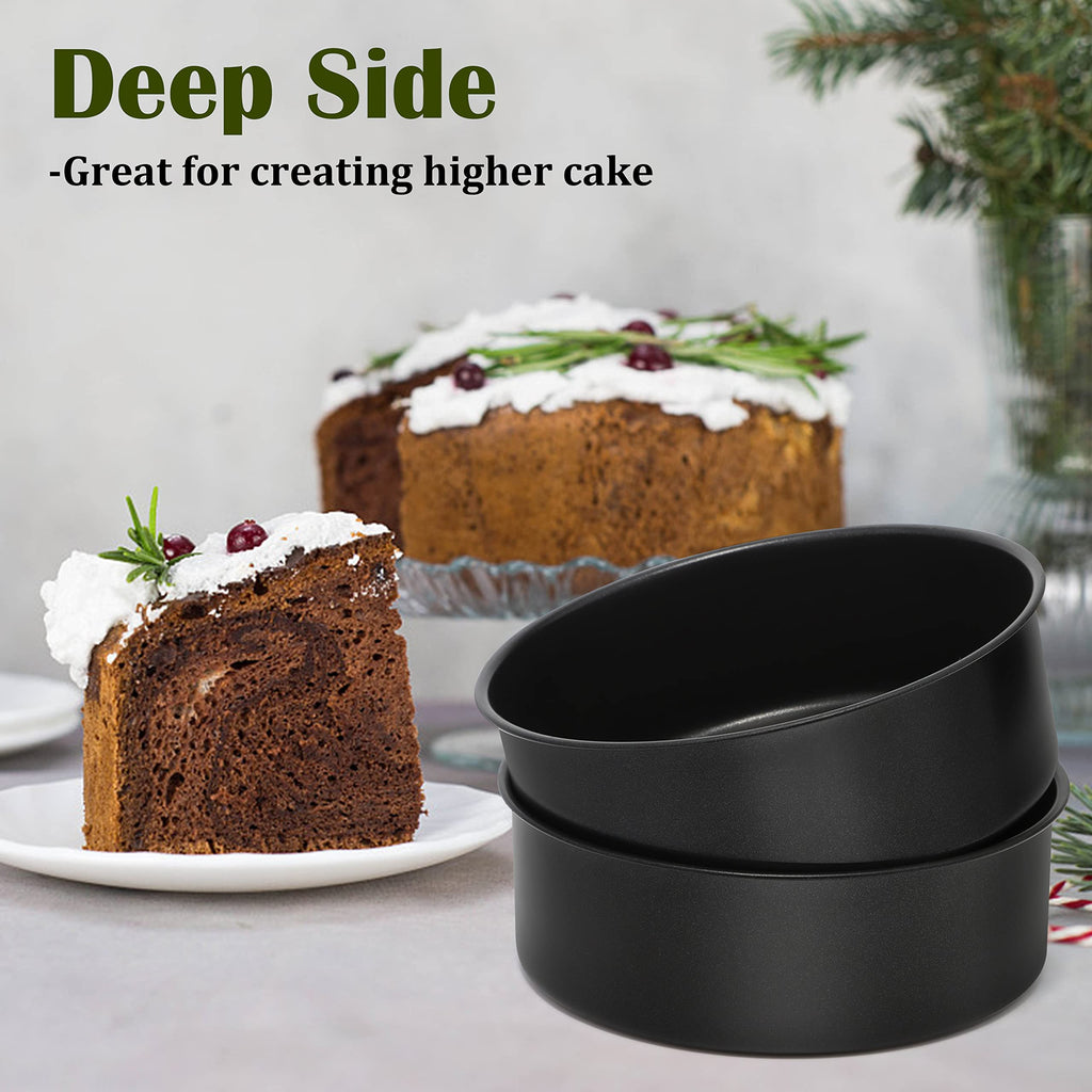 E-far 8 x 3 Inch Cake Pan Set of 3, Nonstick Stainless Steel Round Cake Pans Tin for Baking Birthday Wedding Layer Cakes, Stainless Steel Core & Non-toxic Coating, Deep & Straight Side