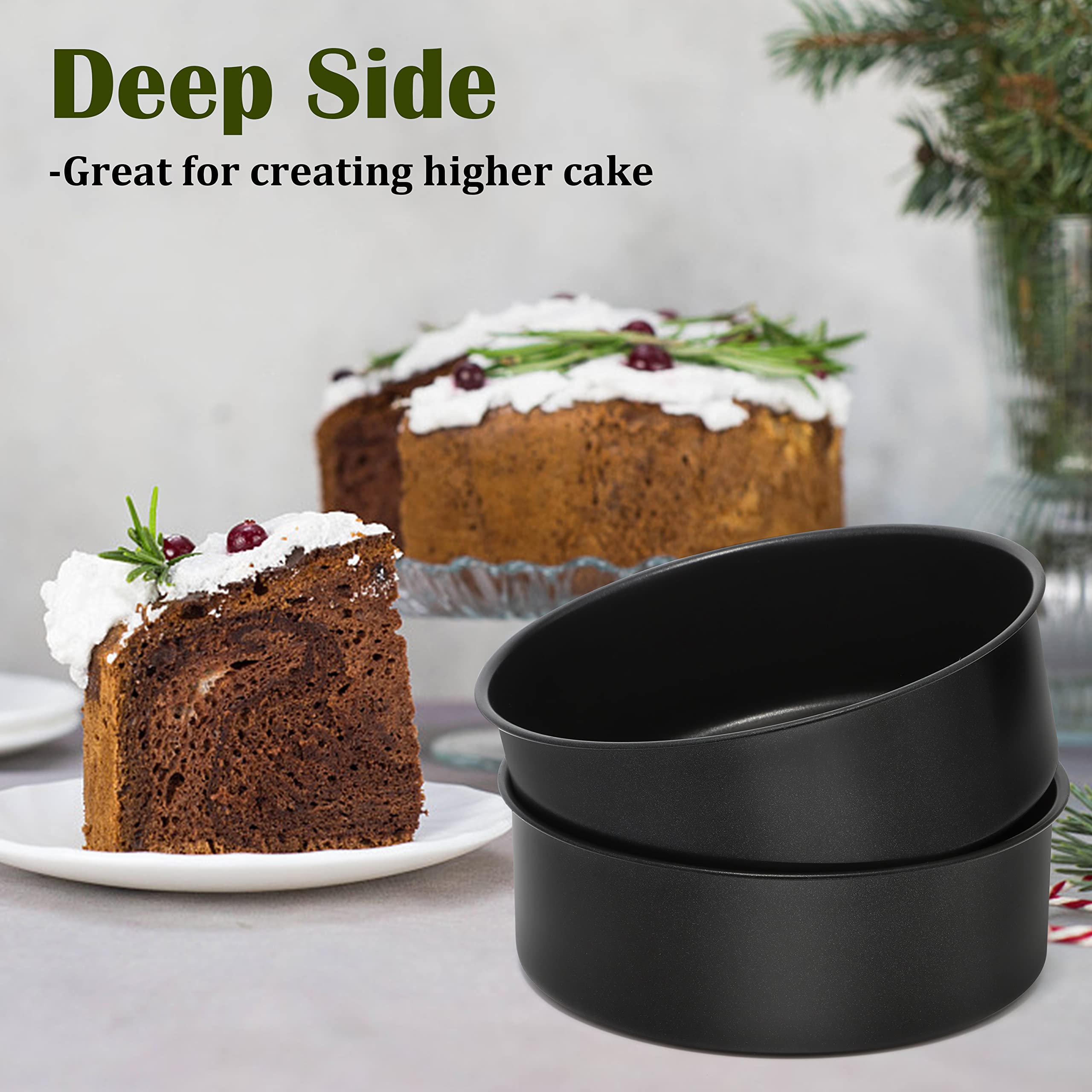 E-far 8 x 3 Inch Cake Pan Set of 3, Nonstick Stainless Steel Round Cake Pans Tin for Baking Birthday Wedding Layer Cakes, Stainless Steel Core & Non-toxic Coating, Deep & Straight Side