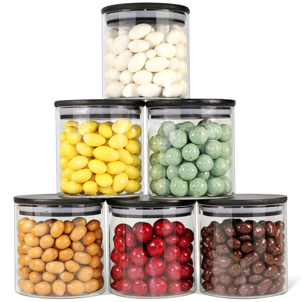 Urban Green Glass Jars with Airtight Black Lids, Food Storage Container with Airtight Lids, Glass Canisters Sets, Kitchen Food Storage Containers (6 Sets of 20oz)