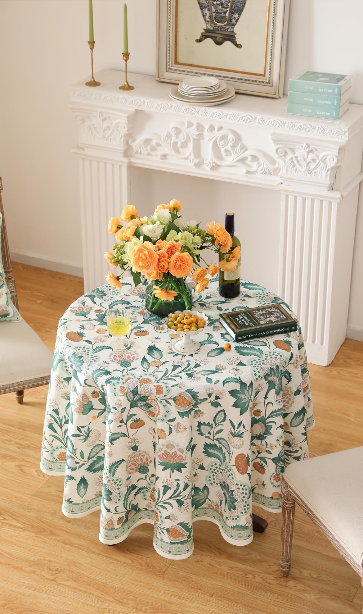 patdrea Vintage French Linen Tablecloth,Round,Diameter 67"-Tree Life
