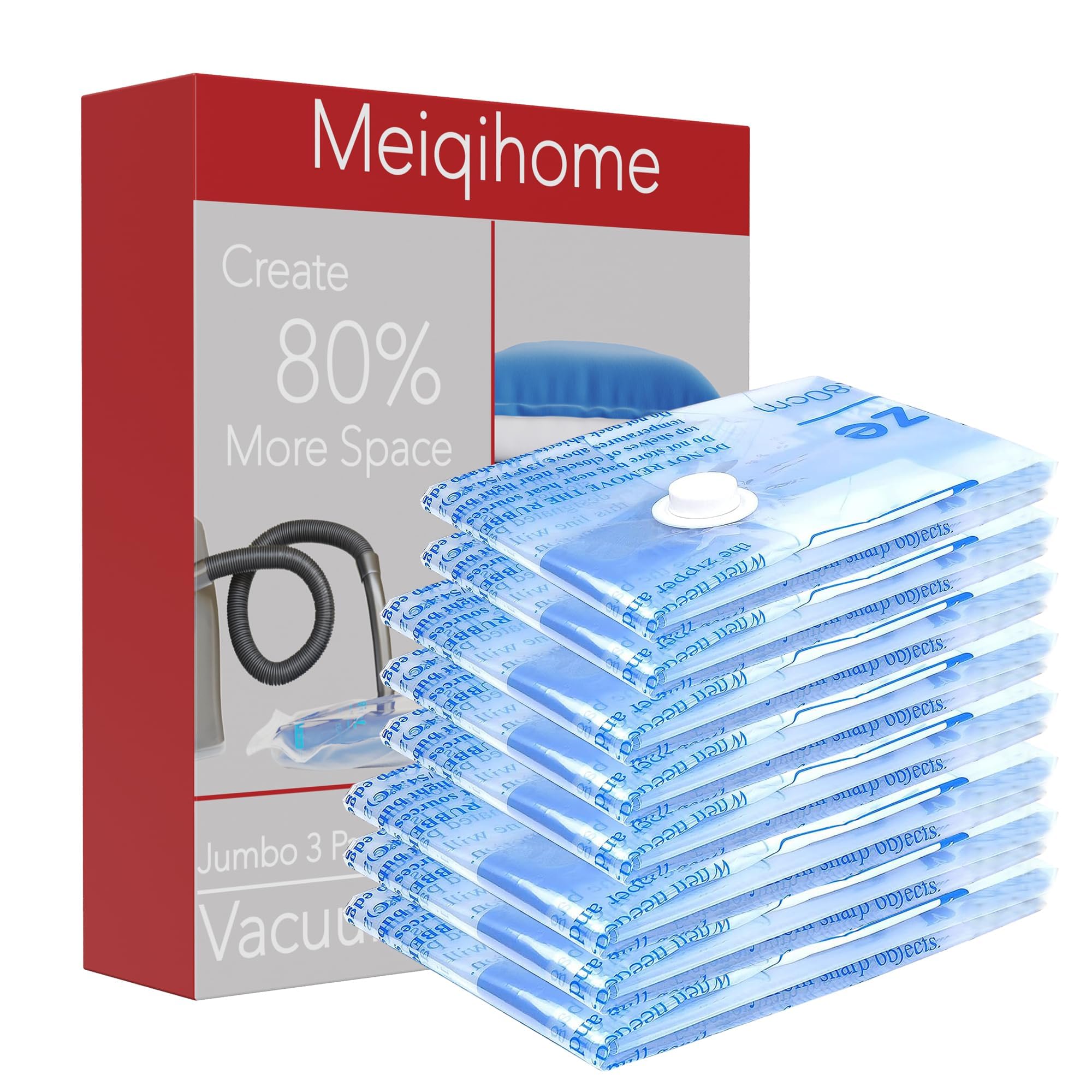 Vacuum Storage Bags, Small Space Saver Sealer Bags, Airtight Compression Bags for Clothes, Pillows, Comforters, Blankets, Beddings, Pack of 10