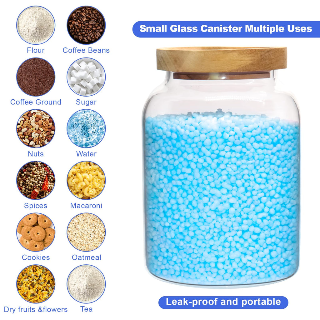 Glass Jar with Spoon Wooden Lid Clear Coffee Ground Containers Set Borosilicate Glass Kitchen Storage Canister for Sugar Espresso Spice Beans Nut Pasta Candy Tea (1200ml(40oz)-with spoon (2pack))
