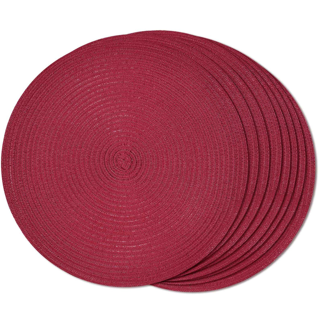 FunWheat Round Braided Placemats Set of 8 Place mats for Dining Tables Woven Heat Resistant Table Mats 15 inch (Wine,8pcs)