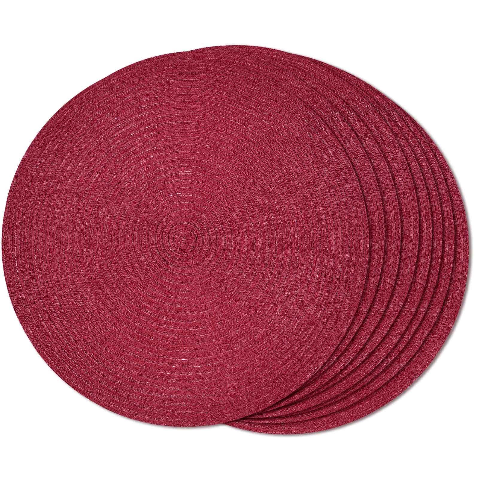 FunWheat Round Braided Placemats Set of 8 Place mats for Dining Tables Woven Heat Resistant Table Mats 15 inch (Wine,8pcs)