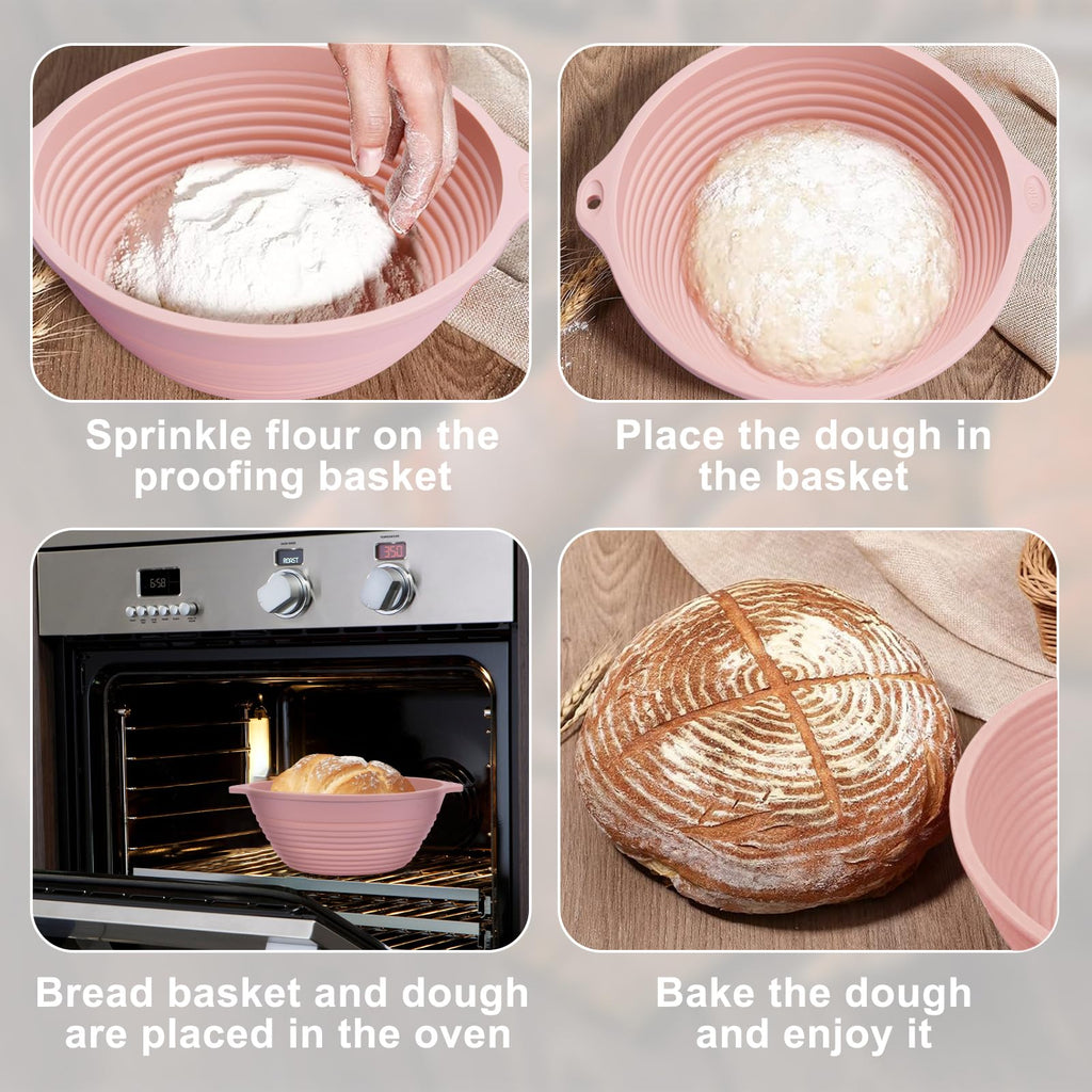 4Pcs 9" Silicone Banneton Bread Proofing Baskets with Dual Handles