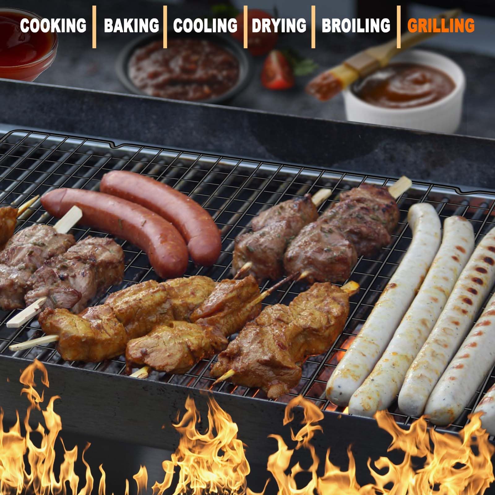 Hunnycook 15.8”×9.8” Cooling Rack, 3P Stainless Steel Baking Rack, Oven Safe Cooling Racks for Cooking and Baking, Black Roasting Rack & Wire Rack & Cookie Cooling Rack for Roasting, Grilling, Drying