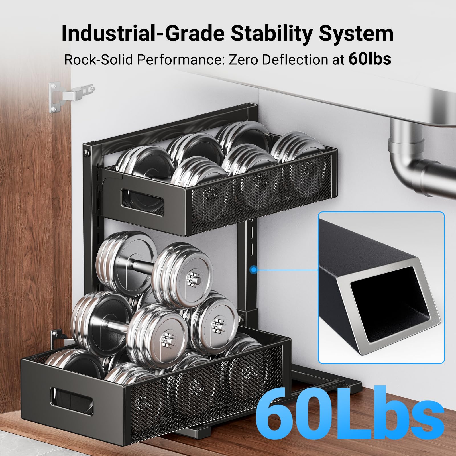 TISTAYA Under Sink Organizer, Metal Under Sink Organizers and Storage, Slide Out Pull Out Cabinet Organizer for Kitchen, Bathroom, Pantry, Laundry, Study, Black