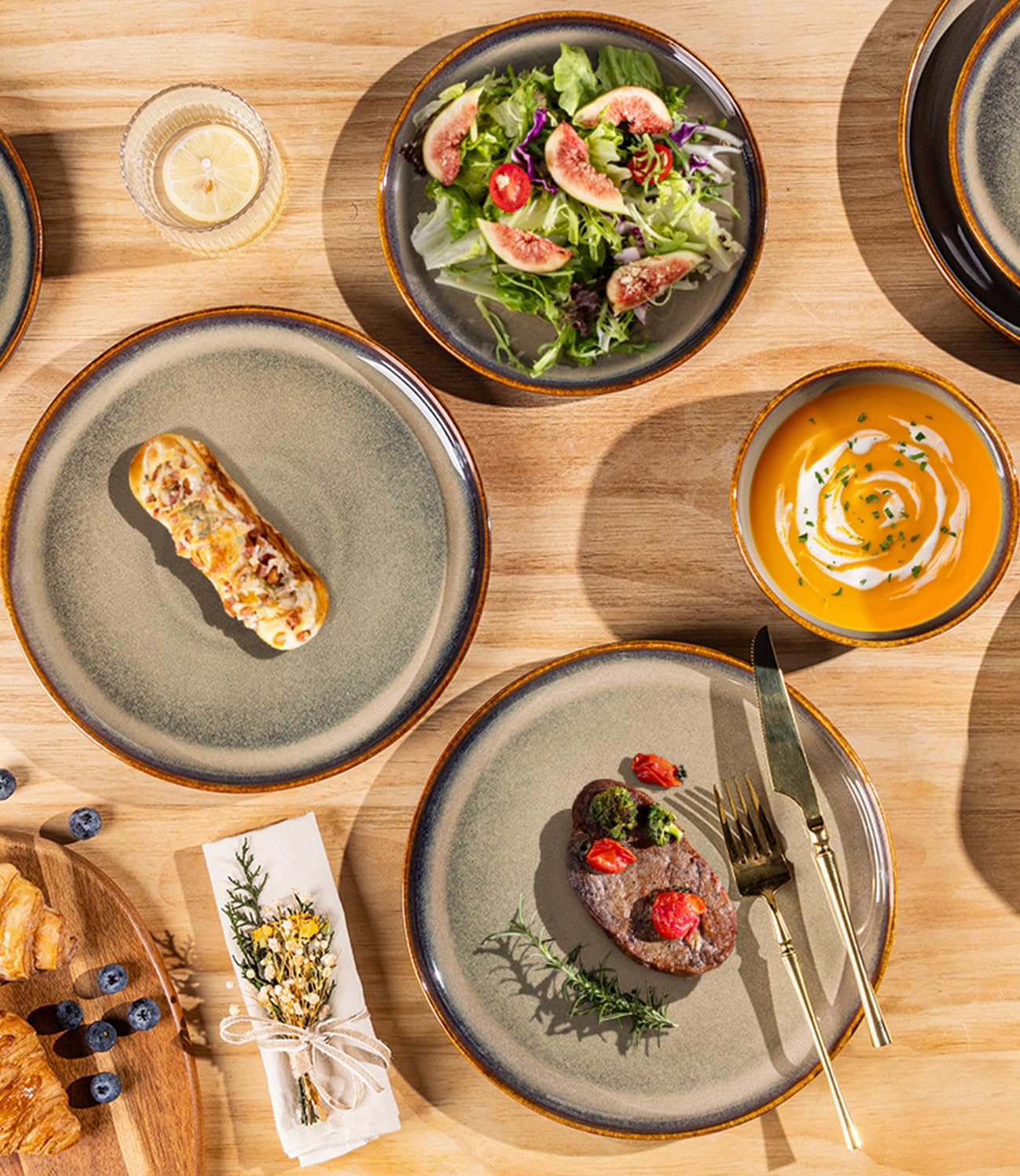 TheTerra Ceramic Dinnerware Set for 4, 12-Piece Plates and Bowls Set
