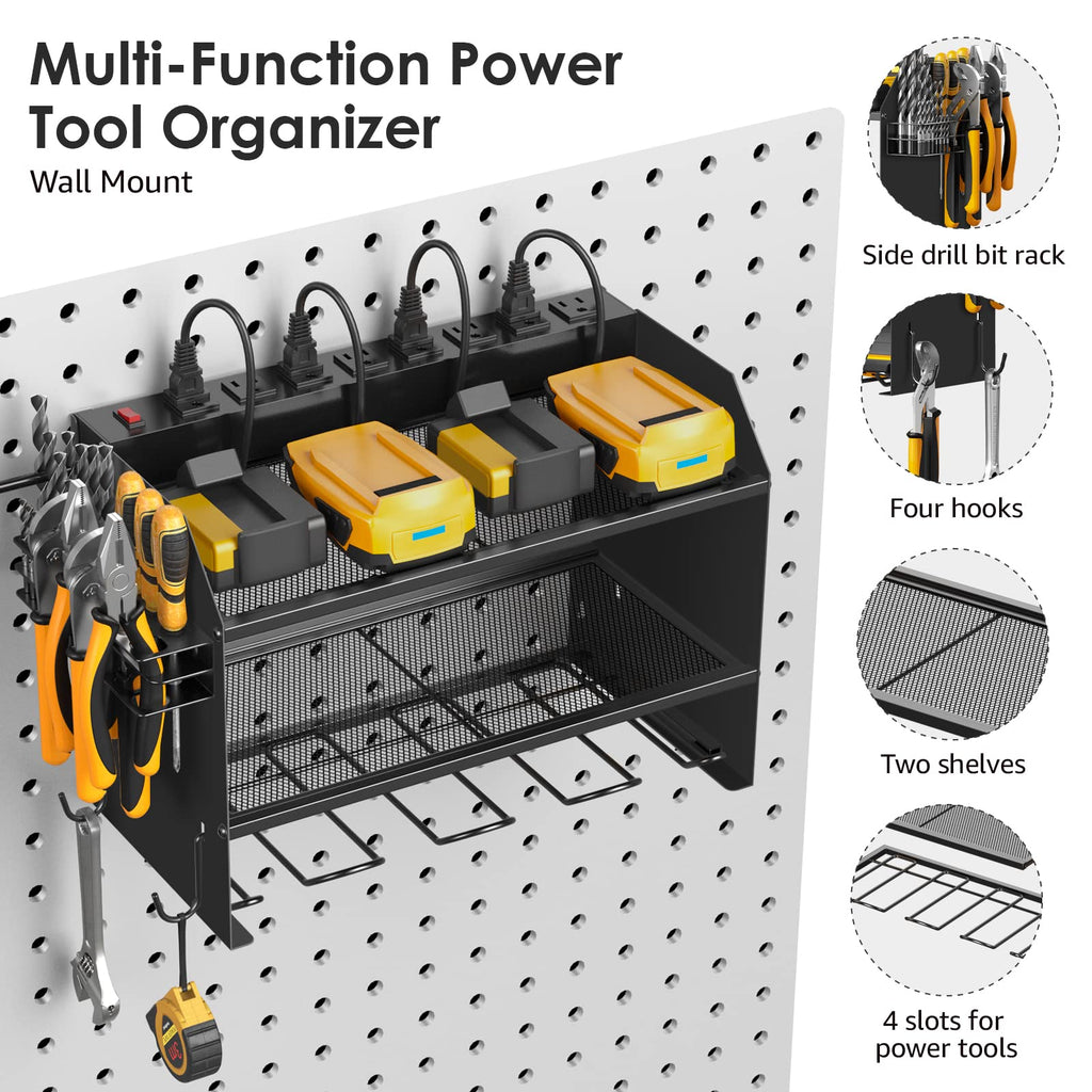 CCCEI Wall Mount Modular Tool Charging Organizer, Black, 1 Pack, 3 Tier.