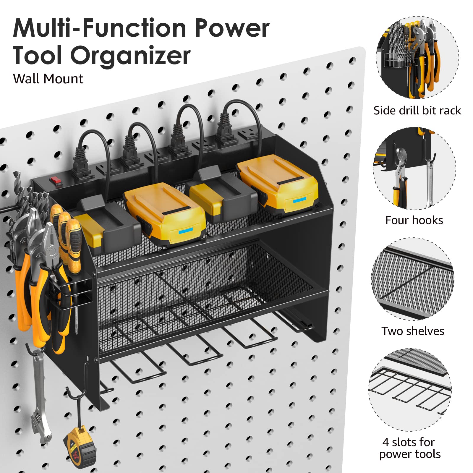 CCCEI Wall Mount Modular Tool Charging Organizer, Black, 1 Pack, 3 Tier.