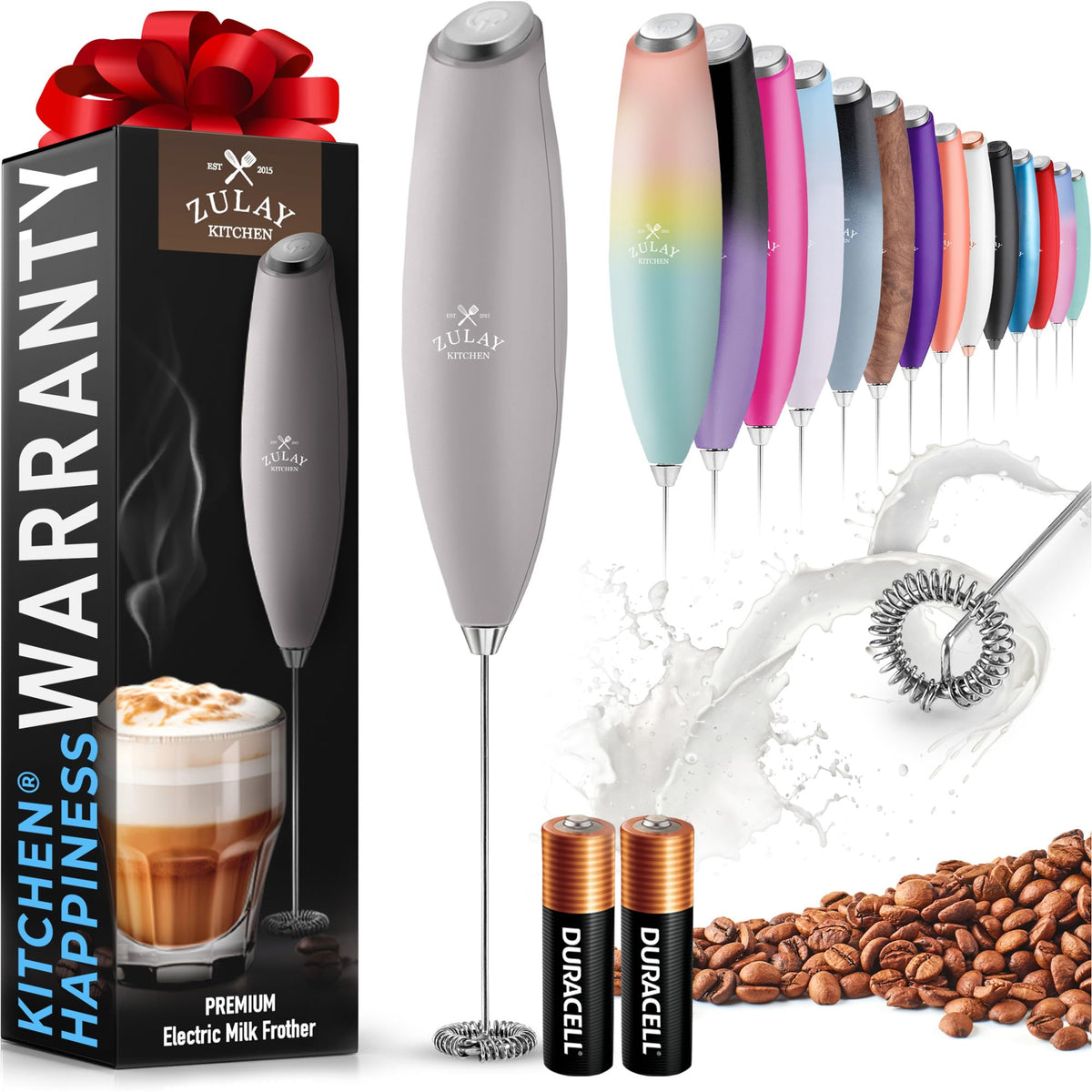 Zulay Powerful Milk Frother for Coffee with Upgraded Titanium Motor - Handheld Electric Whisk, Milk Foamer, Mini Mixer & Coffee Blender for Frappe, Latte, Matcha, No Stand - Pristine Teal