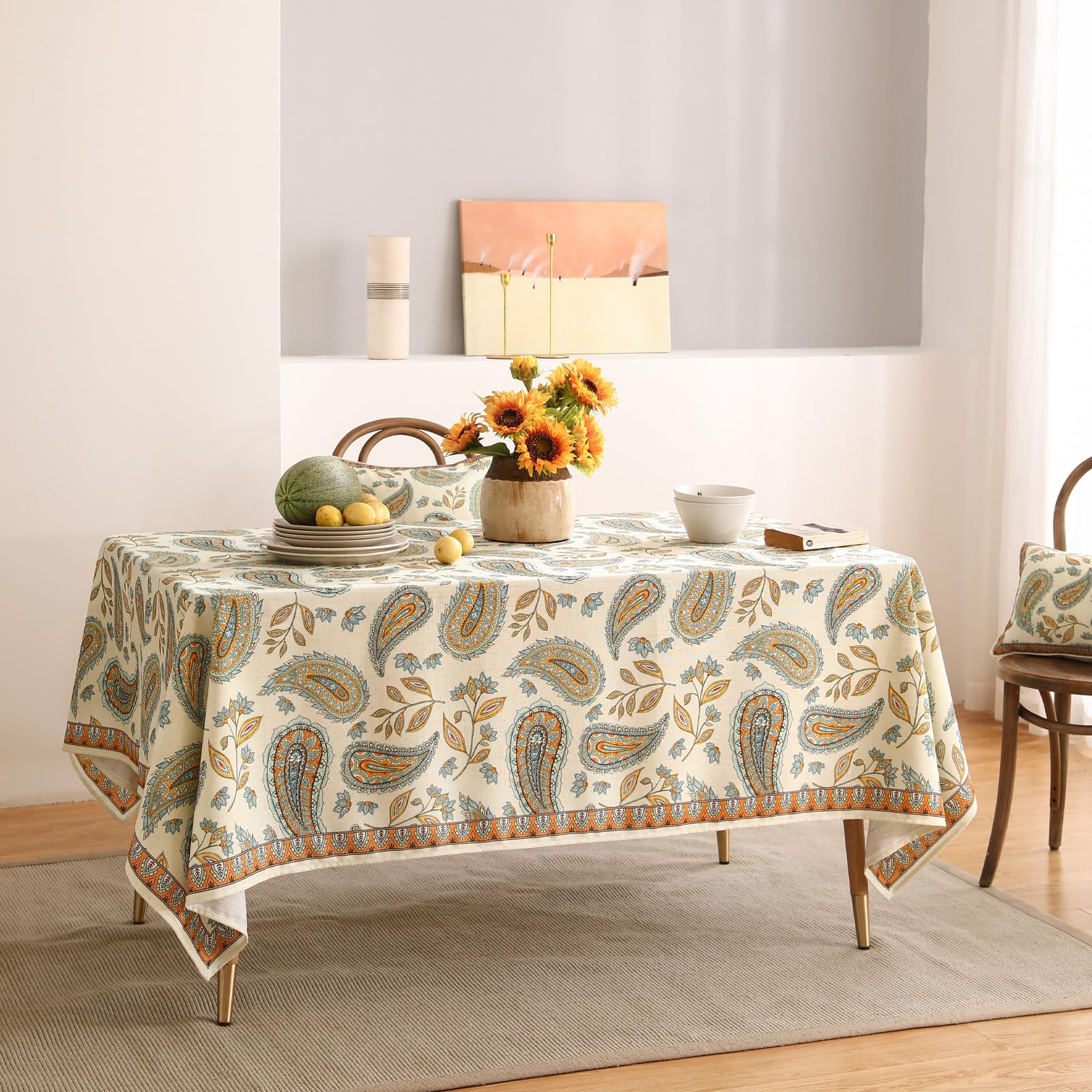 patdrea Vintage French Linen Tablecloth,Rectangular,79"x55"-Lysaniya