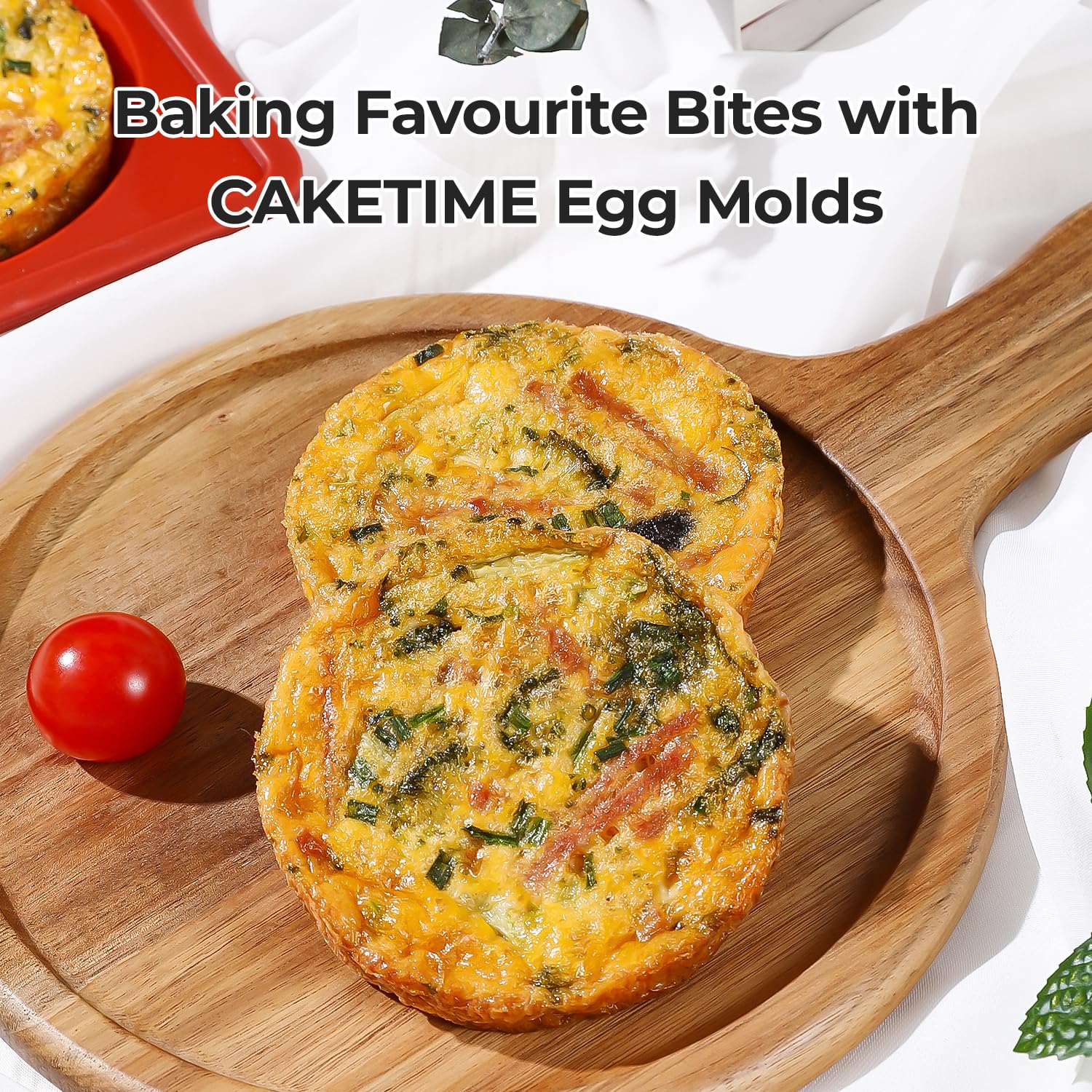 CAKETIME Muffin Top Pan Non Stick, 4 Inch Metal Frame Round Silicone Egg Baking Pan for Oven English Muffins, Whoopie Pies, Corn Bread, Egg Bites, Breakfast Sandwiches Tarts 3 Pack Red