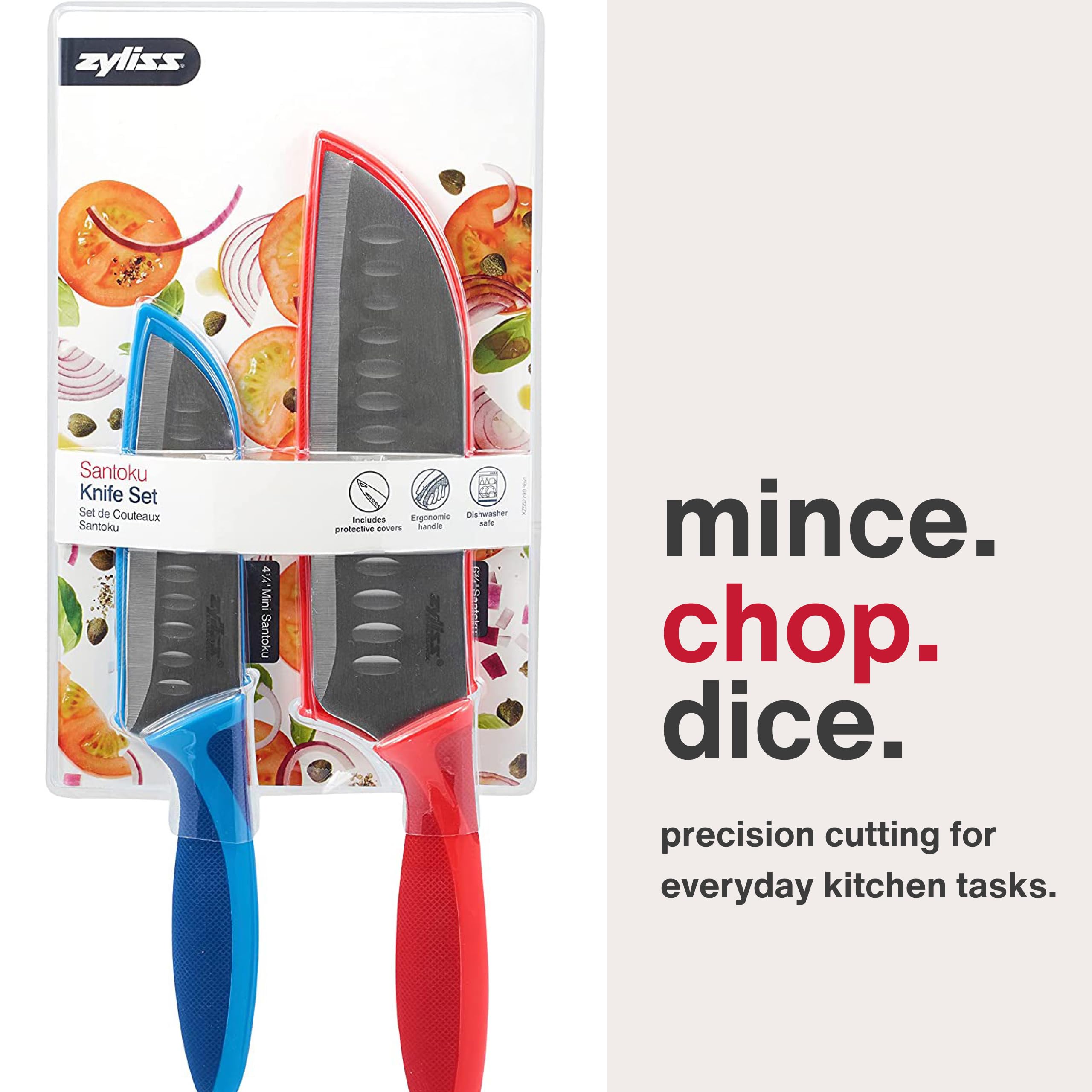 ZYLISS 2 Piece Santoku Knife Set with Sheath Covers, Stainless Steel