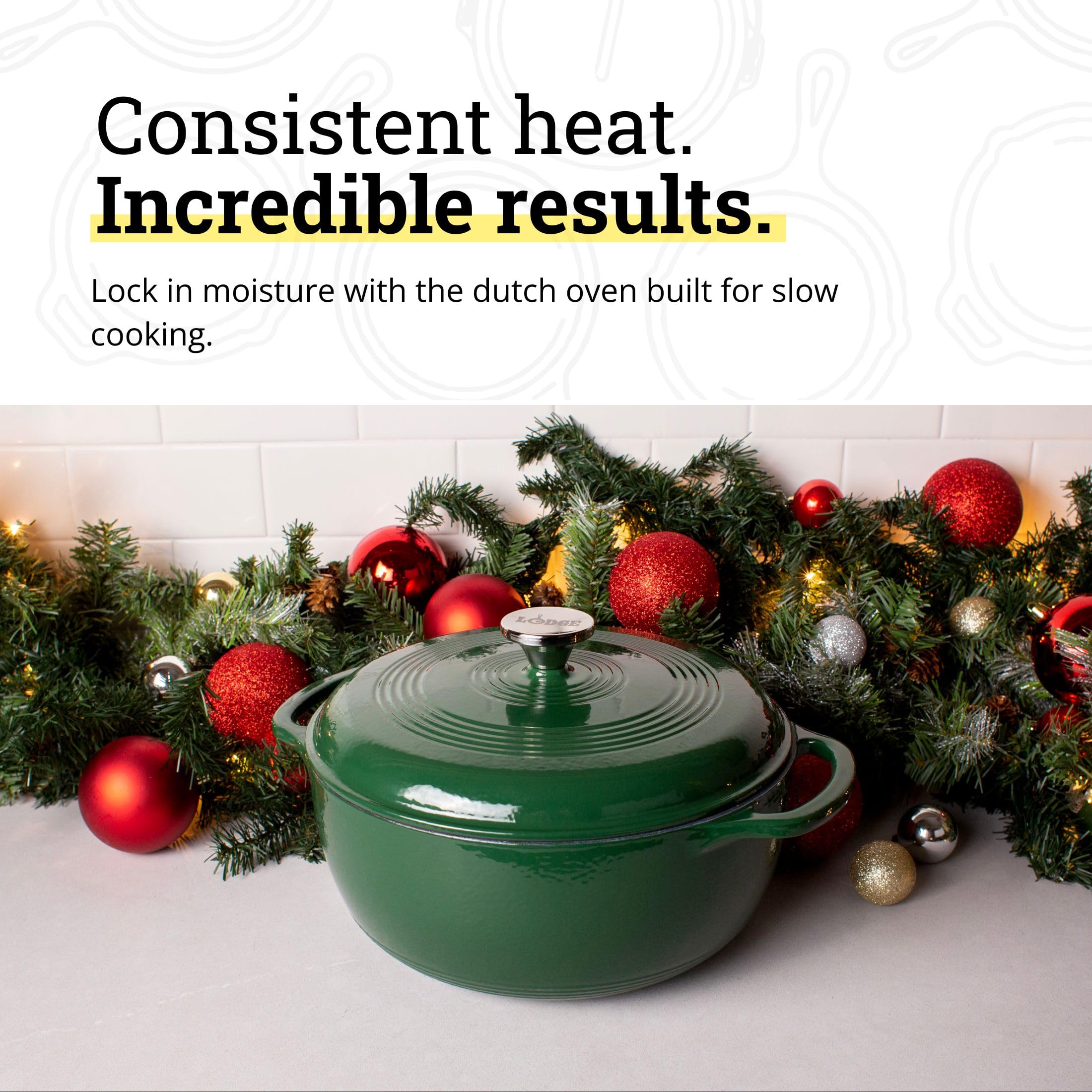 Lodge Essential Enamel Cast Iron Dutch Oven 6 Quarts - Perfect for Bread Baking, Braising, Marinating & Slow Cooking, Features Moisture-Sealing Lid & Dual Handles, Kitchen Essentials, Evergreen