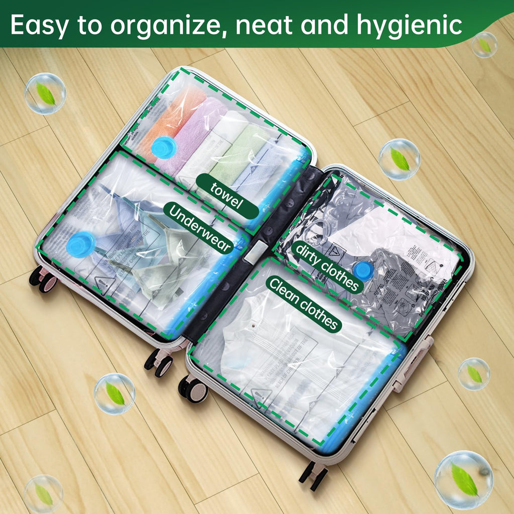 BRODI 14 Combo Pack Travel Vacuum Bags with Pump - Space Saver & Travel Essentials, Vacuum Seal Bags for Clothing and Luggage