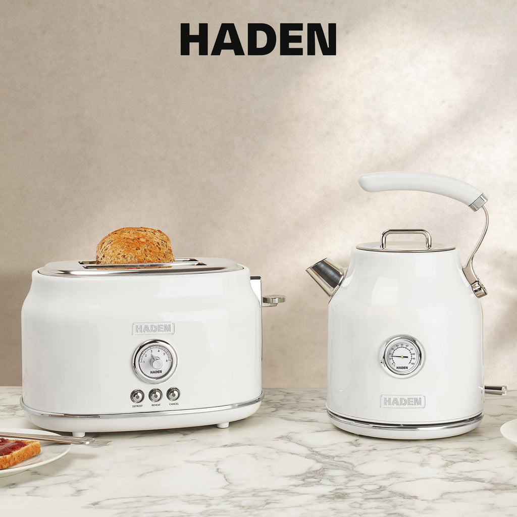 Haden Dorset 2 Slice Extra Wide Slot Toaster with Cool Touch Exterior, Removable Crumb Tray, and 6 Variable Browning Control, Ivory