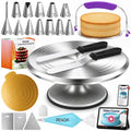 RFAQK 50PCs Cake Decorating Supplies Kit with 12" Aluminum Rotating Cake Turntable Stand, Professional Leveler, Straight & Offset Spatulas, 12 Numbered Icing Tips & Bags