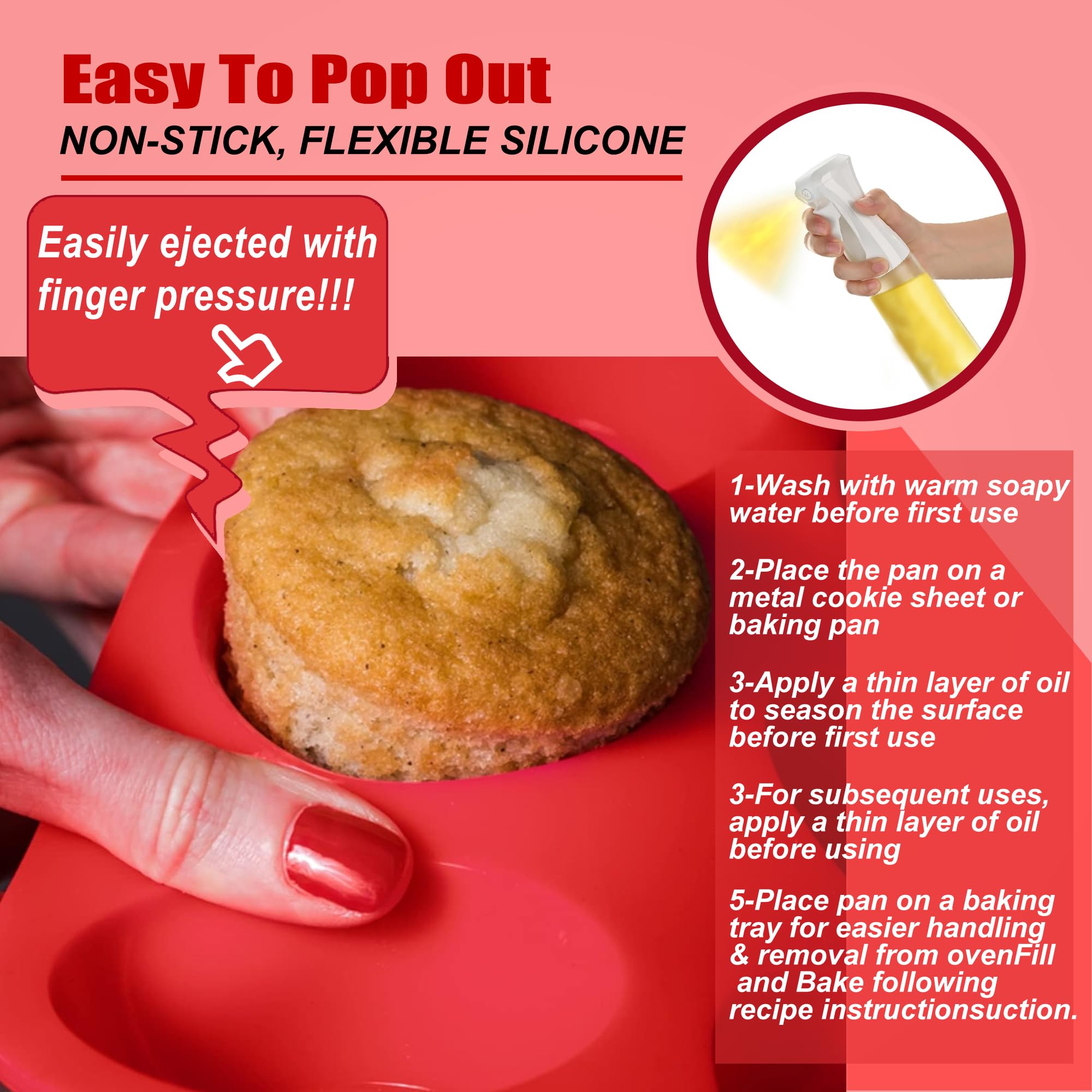 2PCS Thicken-12 Cup Silicone Muffin Pan - Cupcake Baking Pan Great for Making Muffin Cakes, Tart, Bread -Non - Stick Silicone Mold/Dishwasher - Microwave Safe