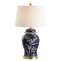 JONATHAN Y Gracie Ceramic Ginger Jar Table Lamp 29.5", White/Navy