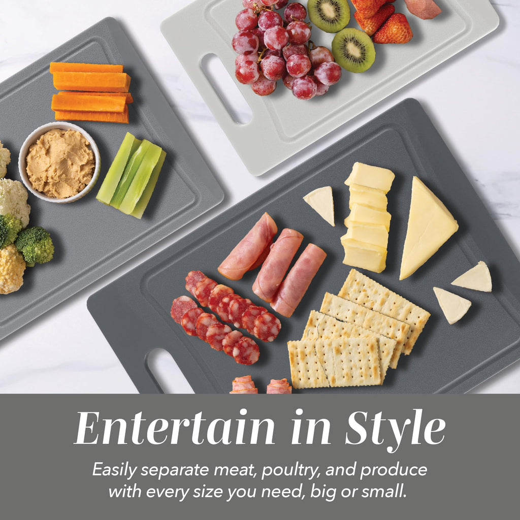 COOK WITH COLOR Non-Slip Cutting Board Set – Kitchen Essentials with Easy Grip Handle for Meat, Veggies, and Fruits, 3 Cutting Boards, Gray