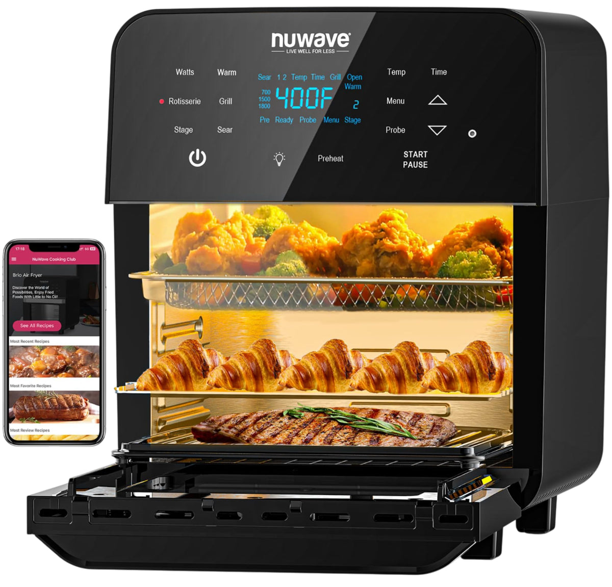Nuwave Brio 15.5Qt Air Fryer Rotisserie Oven, 50°-425°F Temp Controls