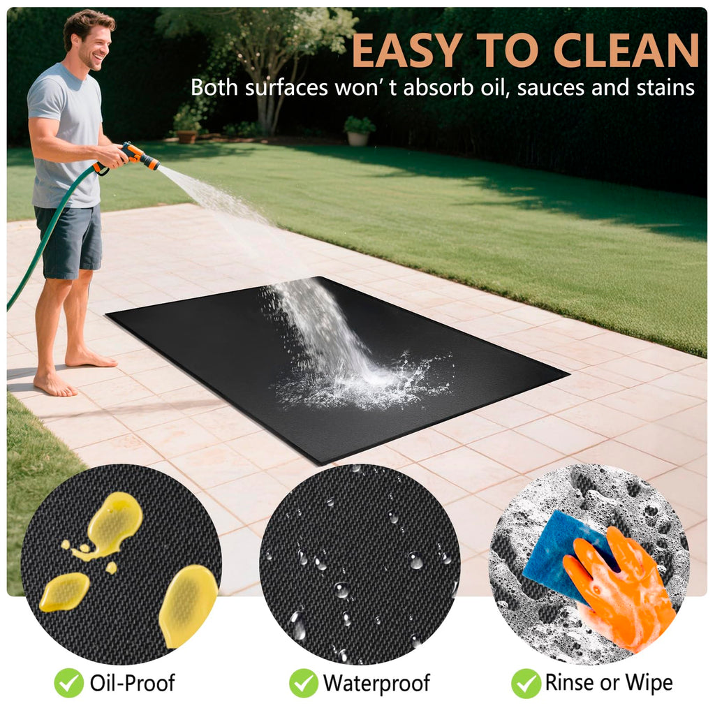 Eongreat 48x30 inch Under Grill Mats for Outdoor Grill, Double-Thickened Fireproof Patio Deck Protector Mat, Oil-Proof Waterproof BBQ Mat for Under Grill, Fireplace/Fire Pit Mat Grill Floor Pads