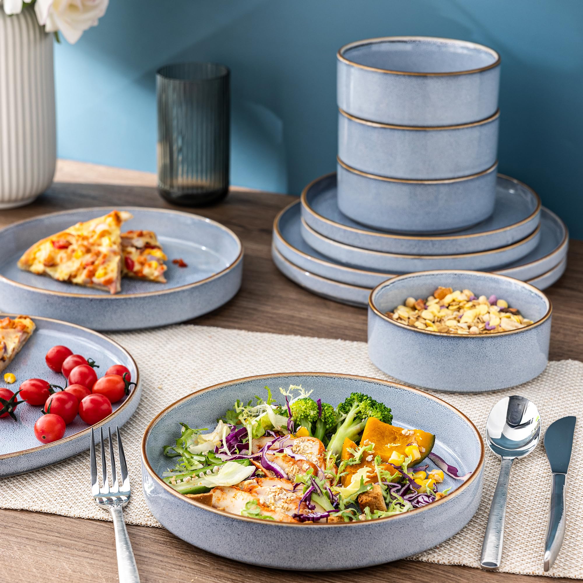 GBHOME Dinnerware Sets for 4, 12 Pieces Ceramic Plates and Bowls Set
