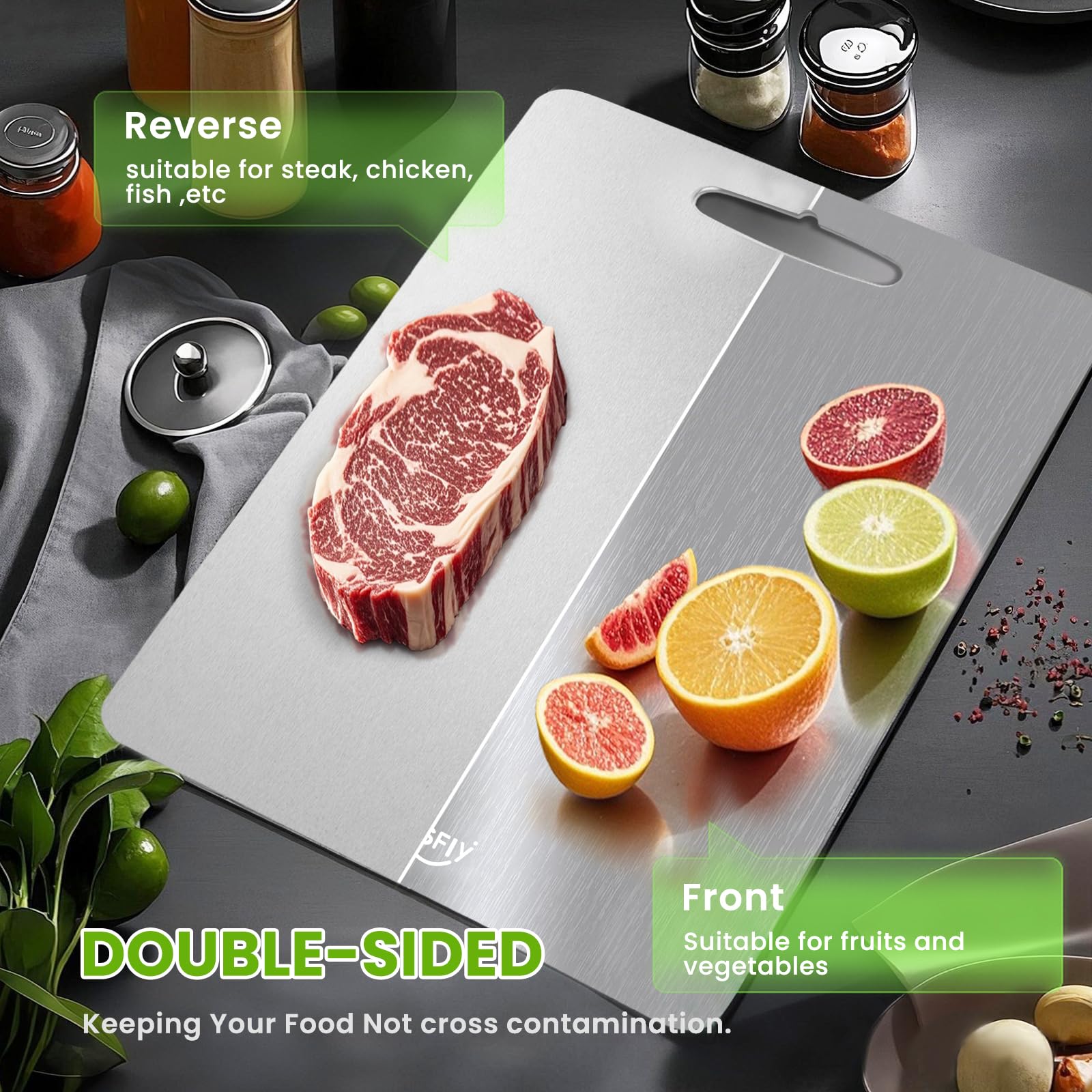 3 Pack Titanium Cutting Board, 100% Pure Titanium Cutting Boards For Kitchen, Dishwasher Safe, Easy to Clean, Double-sided Food-grade Cutting Board For Meats,STQ4
