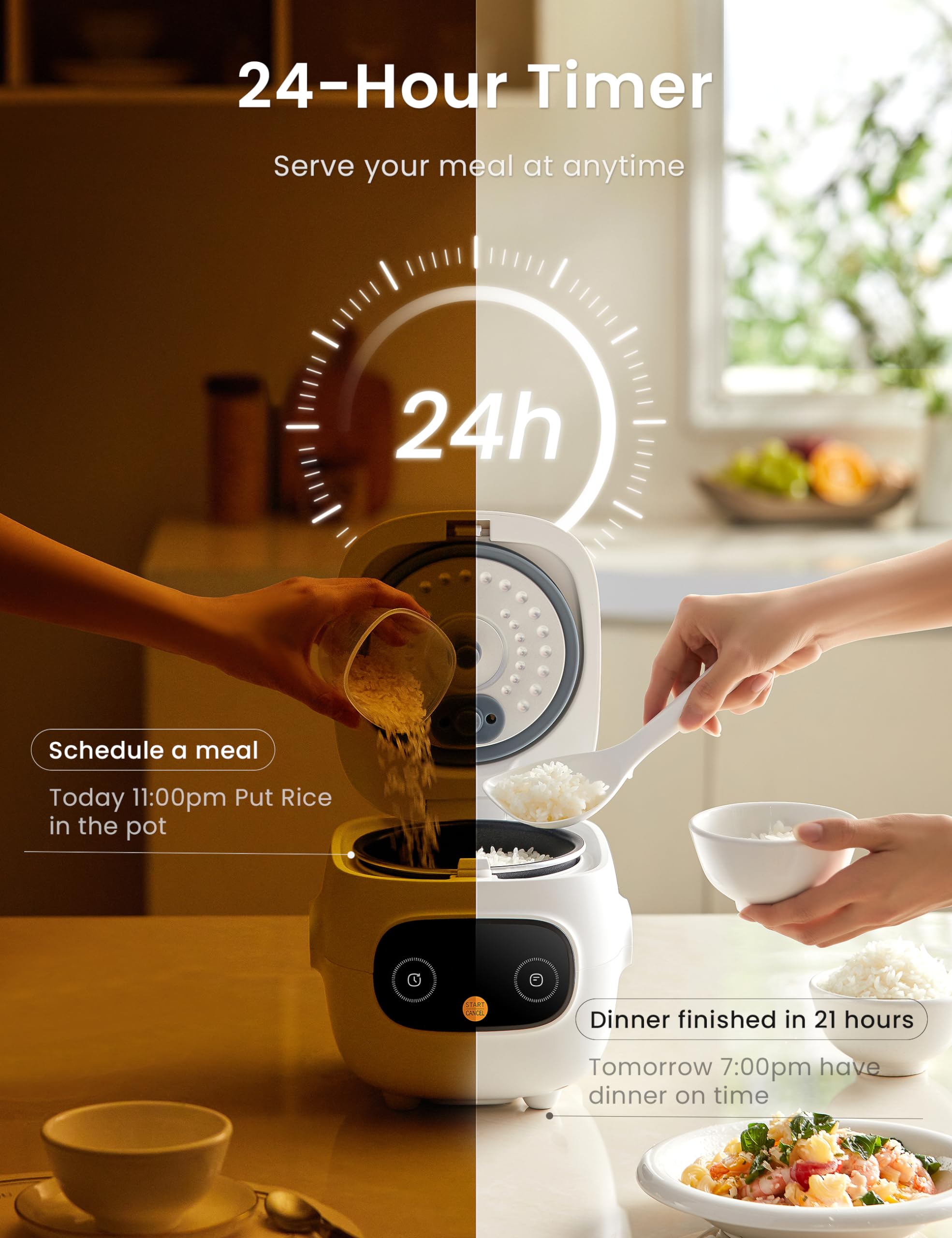 COMFEE' Mini Rice Cooker with 6-Functions, 2-Cups Uncooked Rice