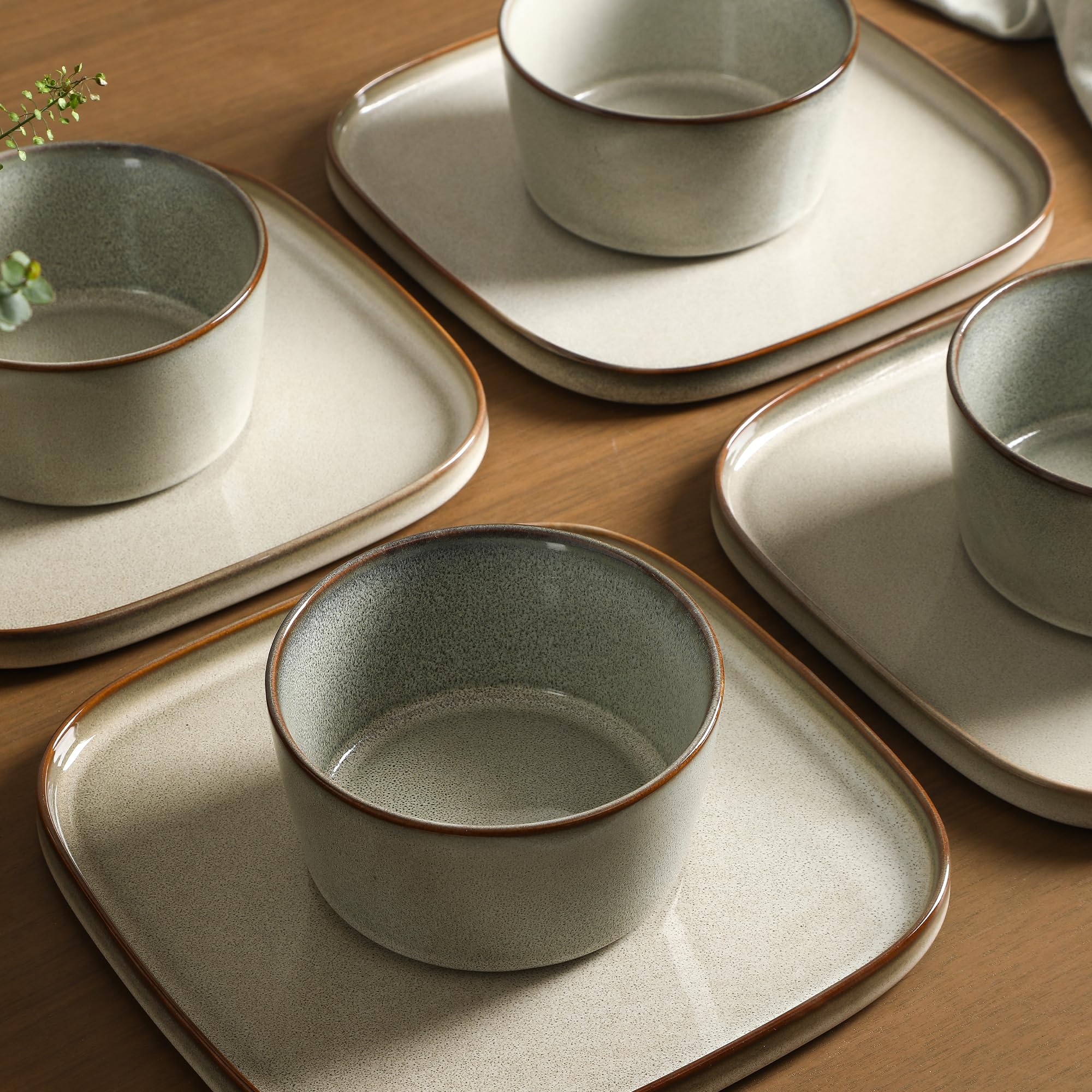 Stone Lain Cairo 12-Piece Dinnerware Stoneware, Plates and Bowls, Microwave and Dishwasher Safe, Includes Dinner and Salad Plates, Cereal Bowls, Dish Set for 4, Grey