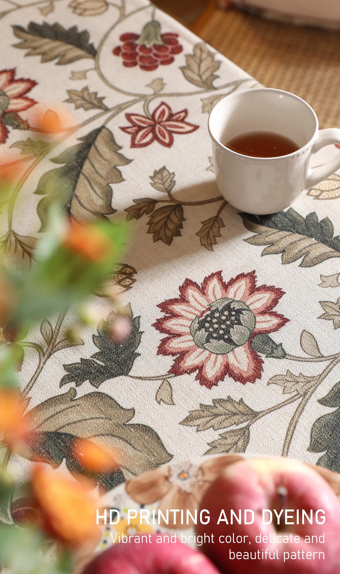 ISAENNE Designer Provence Floral Square Tablecloth,Linen Colorful Washable Indoor Table Cloth,Durable Home Decor Tablecloths for Dining Thanksgiving Kitchen Christmas,67"*67"-Ratina
