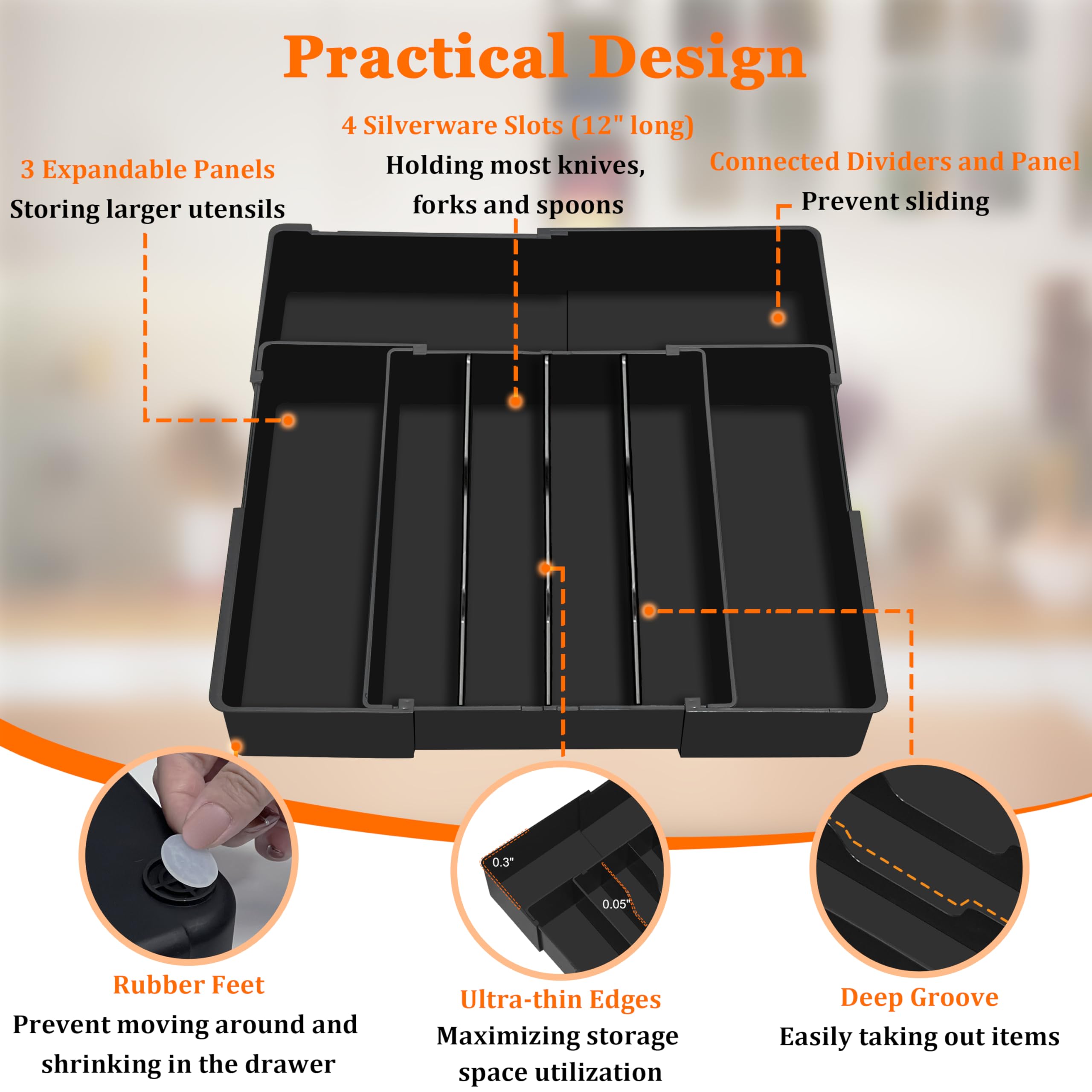 Spaclear Expandable Large Silverware Organizer - BPA-Free Food-Safe Utensil Drawer Organizer Adjustable Kitchen Drawer Organizer Flatware Cutlery Tray, Classified Storage for Spoons Forks Knives