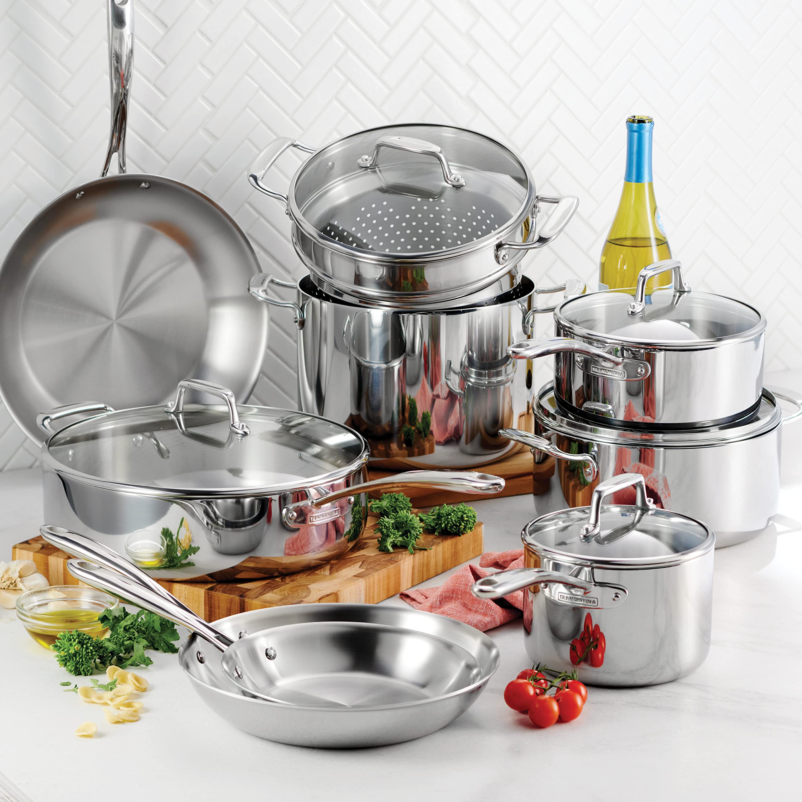 Tramontina Boston Tri-Ply Clad Stainless Steel 14-Pc Pots and Pans Set
