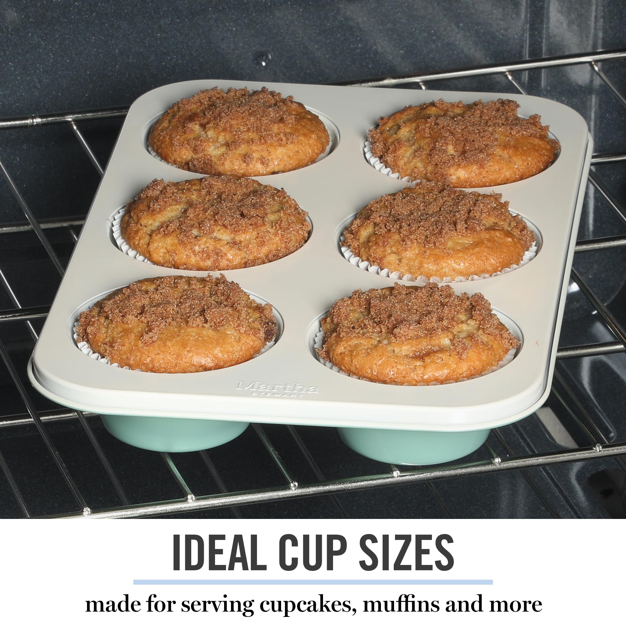 Martha Stewart Gallen 6 Cup Nonstick Carbon Steel Muffin and Cupcake Pan - Teal Durable Bakeware for Muffins, Cupcakes & Mini Cakes