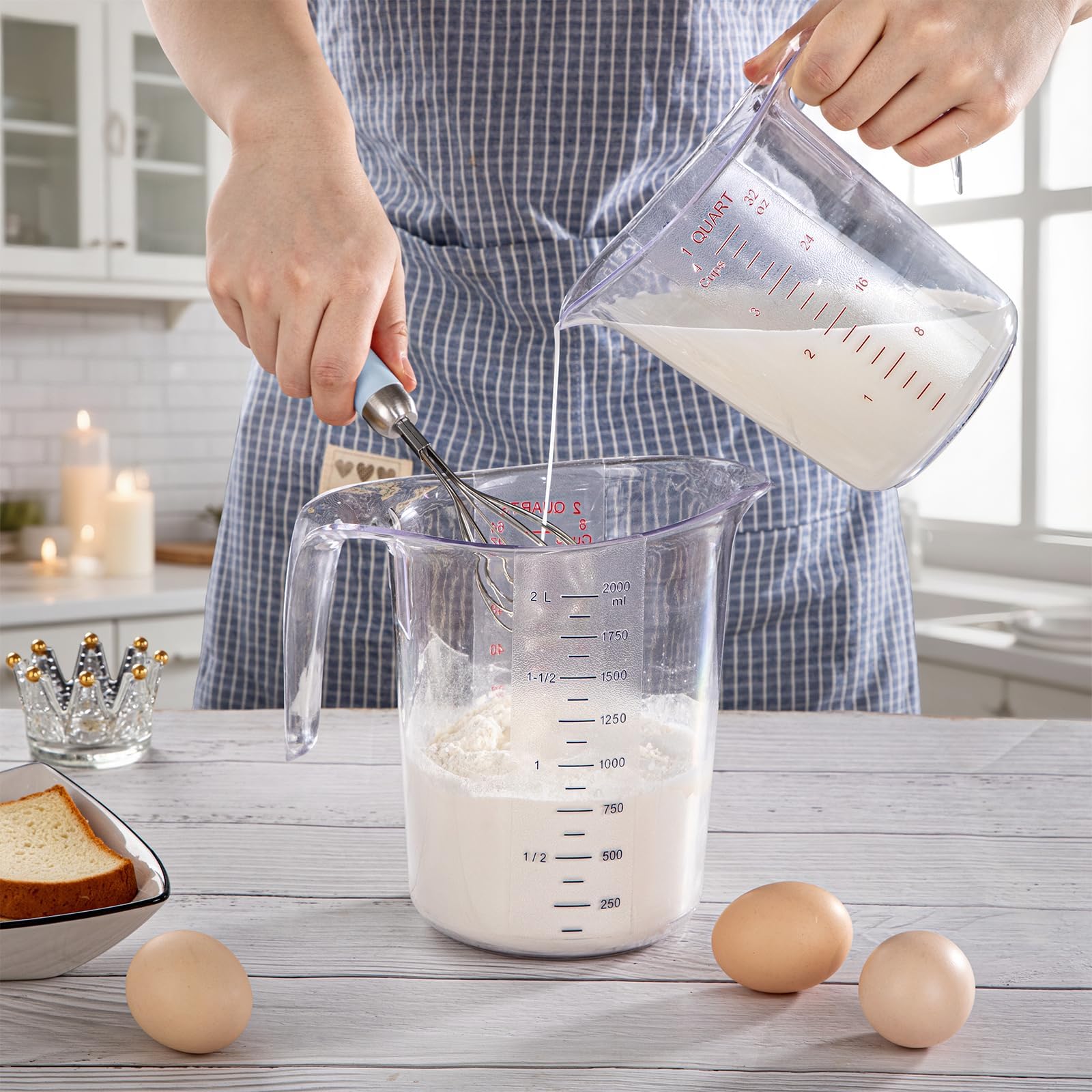 DaYammi Measuring Cups 4-Piece, Unbreakable Food-Grade Plastic Measuring Cup for Dishwasher, 1/2/4/8-Cup Nesting Liquid Measuring Cups for Prepping, Baking, Cooking, Readable Markings, Clear
