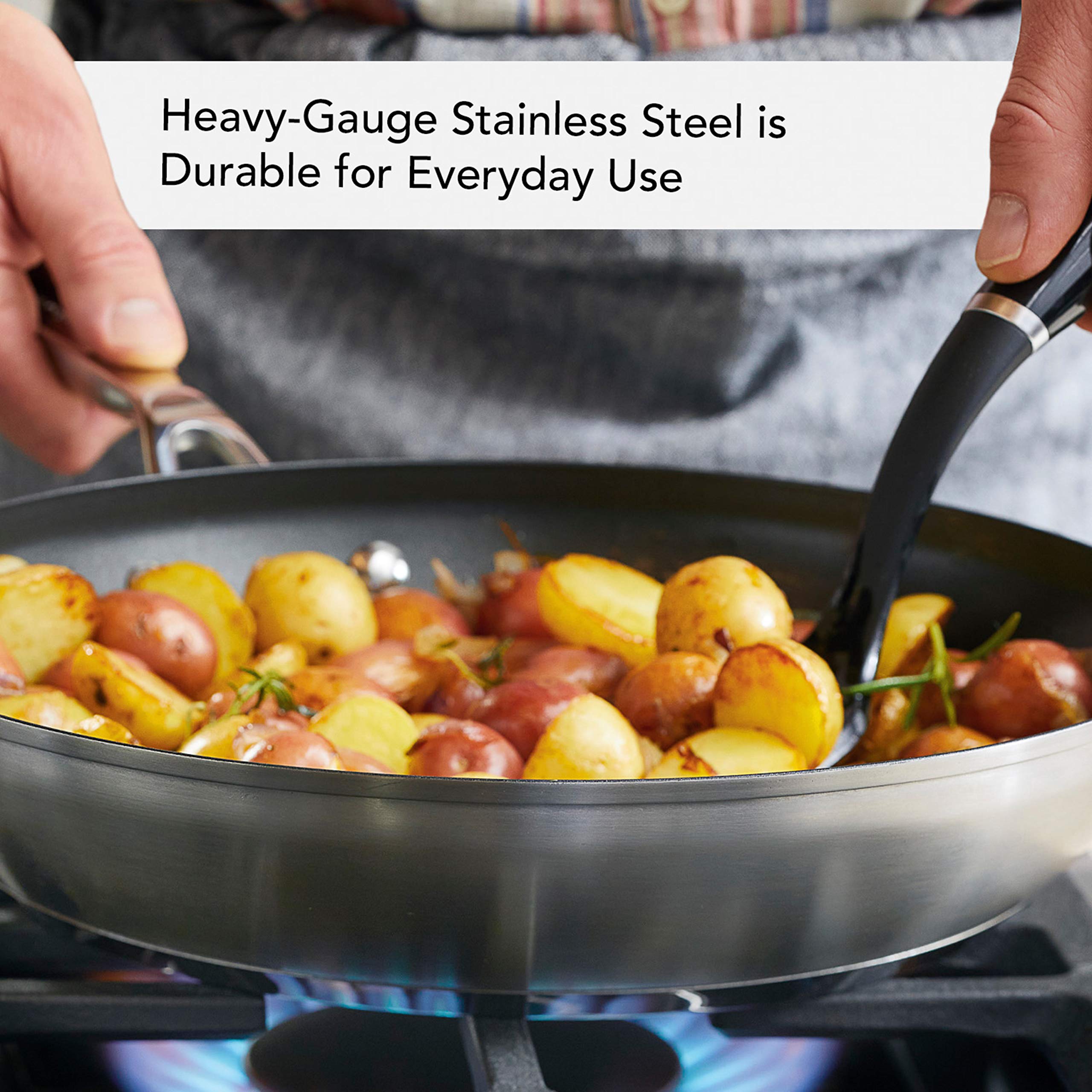 KitchenAid Stainless Steel 3-Ply Base Nonstick Induction Frying Pan, 12-Inch, Brushed Stainless Steel