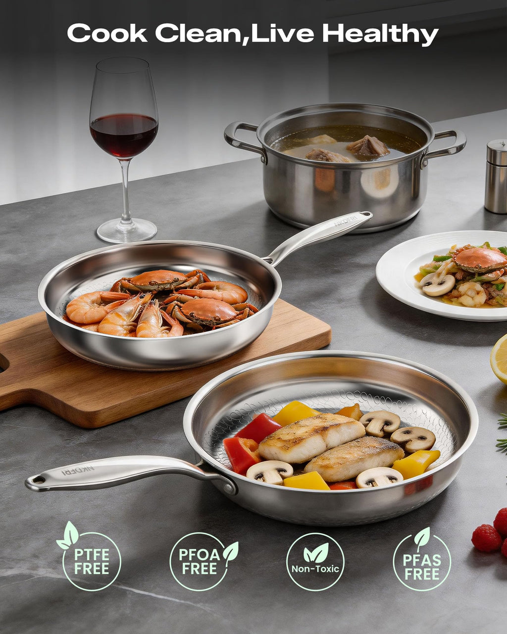 NKDFRI Titanium Pans for Cooking 11 Inch Hammered Pro Frying Pan with Lid,