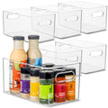 Plastic Food Storage 6 Pack Clear Container Bin with Handles for Organizing Kitchen, Pantry, Fridge, Freezer, Pantry,Bathroom. 10"x6"x5"