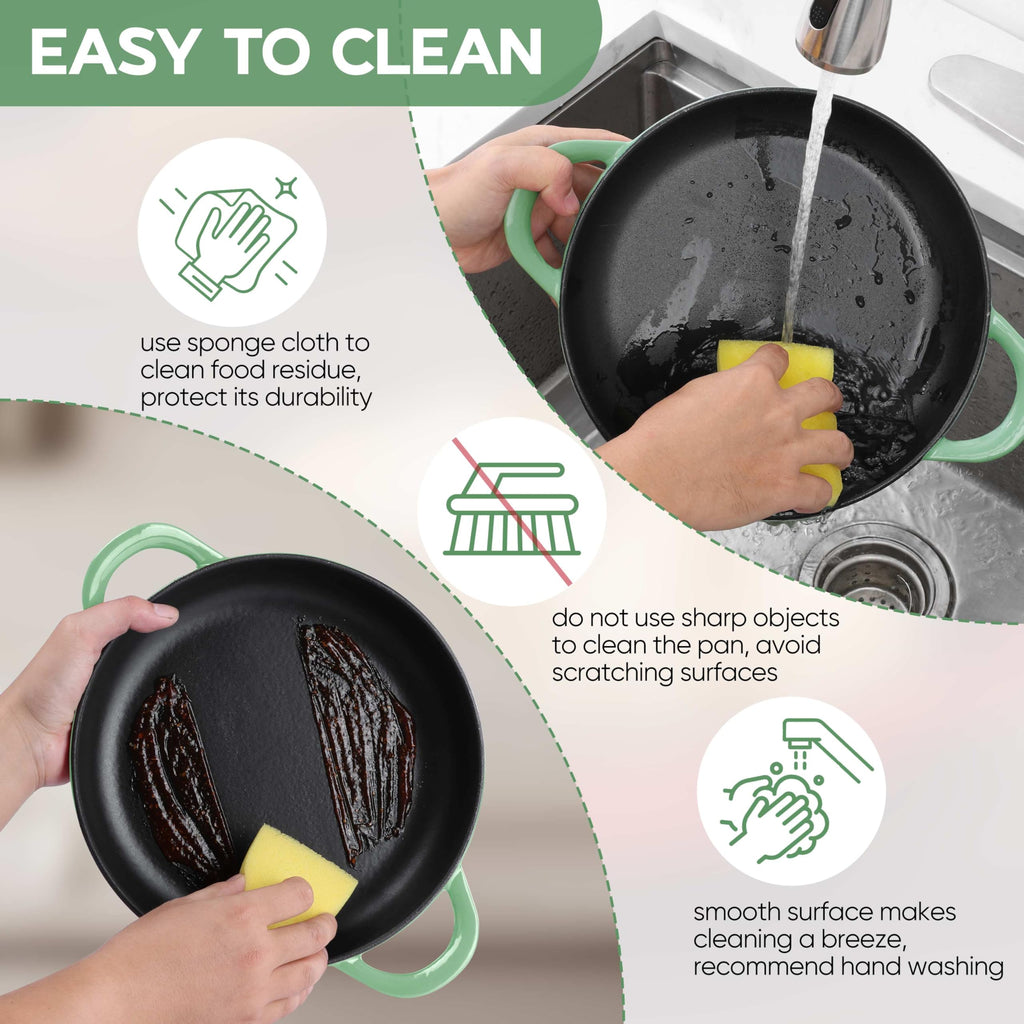 E-far Dutch Oven for Sourdough Bread Baking, 6 Qt Round Enameled Cast Iron Dutch Oven for Homemade Artisan Bread, Dome Lid & Shallow Base, Matte Black Interior & Durable, Oven-Safe to 500℉, Green