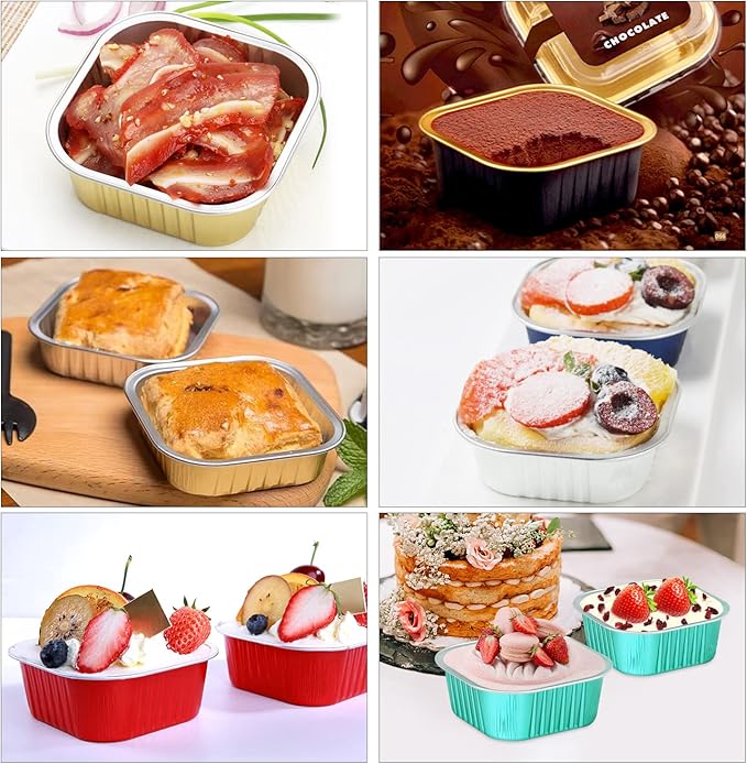120pack 5oz Mini Cake Pans with Lids,LNYZQUS Disposable Ramekins Muffin Tins Cupcake Baking Cups,Small Aluminum Foil Brownie Baking Pan Containers Mini Cheesecake Holders-Black