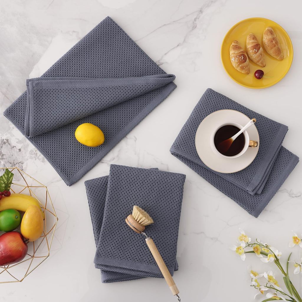 Homaxy 100% Cotton Oversized Waffle Weave Kitchen Dish Towels, Ultra Soft Absorbent Quick Drying Cleaning Towel, 20 x 28 Inches, 8-Pack, Dark Grey