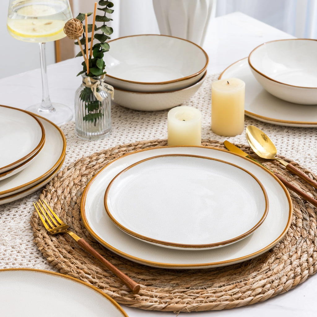 AmorArc Ceramic Dinnerware Sets for 8, 24Pcs Plates and Bowls Sets Dishes