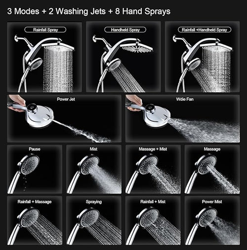 12" High Pressue Rain Shower Head with Handheld, 9 Sprays Hand Showerhead