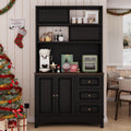 BOSHIRO 71" Black Pantry Cabinet with Charging Station, 4-Type Storage & Anti-Tip Design, Kitchen Cabinet with Sliding Door/Adjustable Shelves
