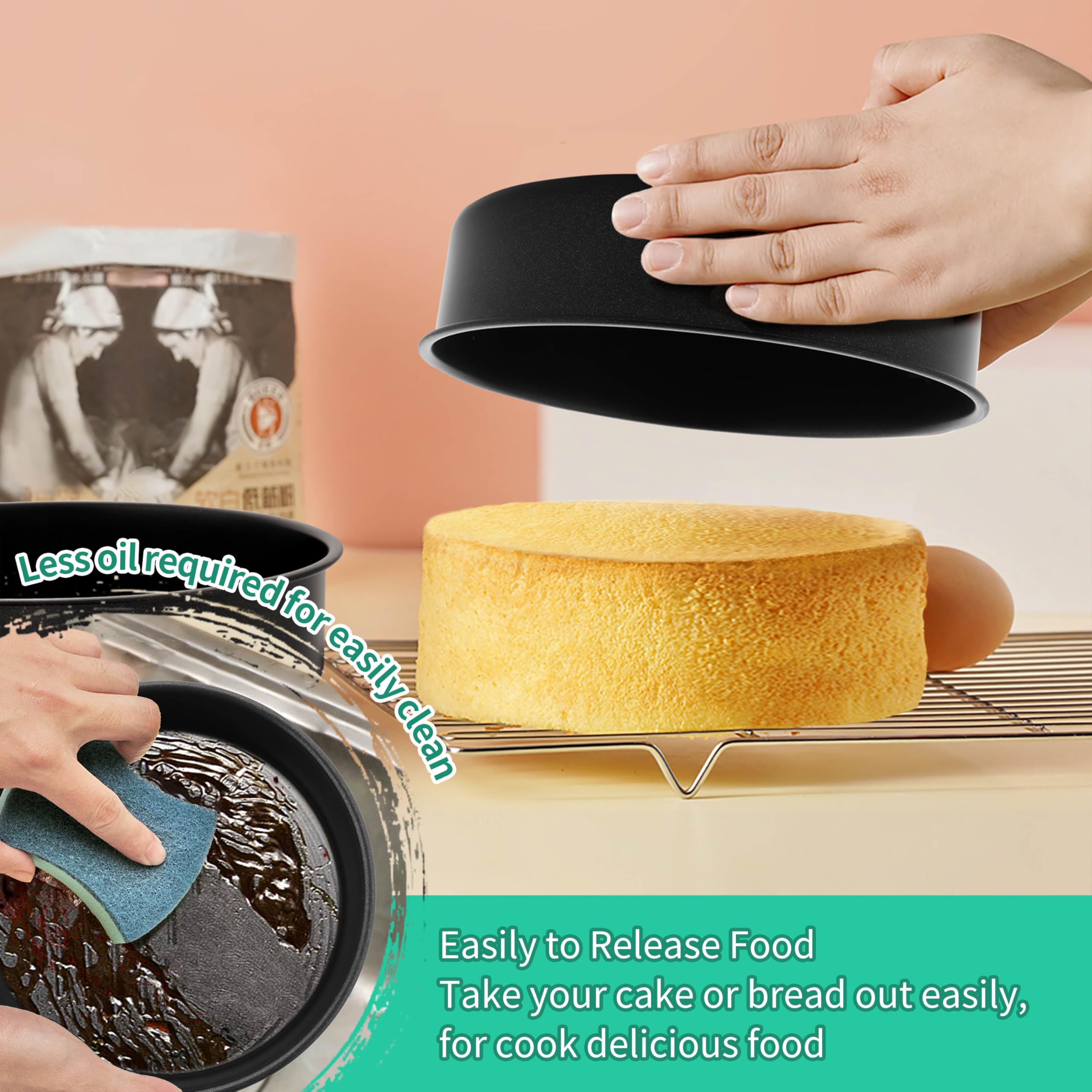 P&P CHEF 8 Inch Cake Pan Set of 3, Non-Stick Round Cake Pans