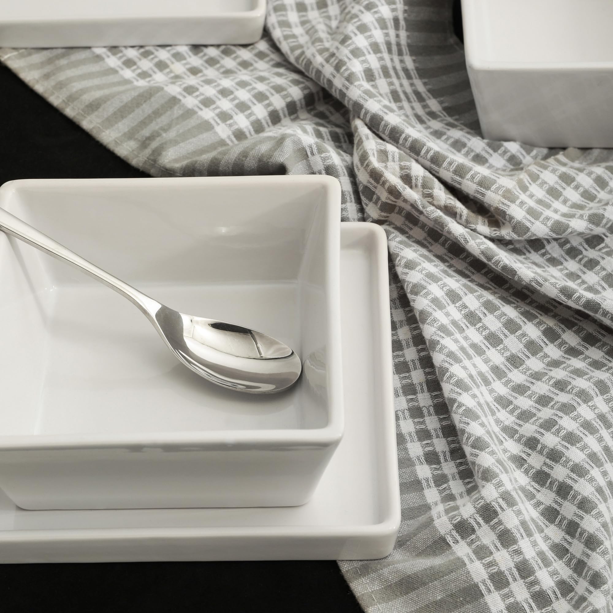 Stone Lain Grace Square Stoneware Dinnerware Set, 24 Piece Service For 8, White