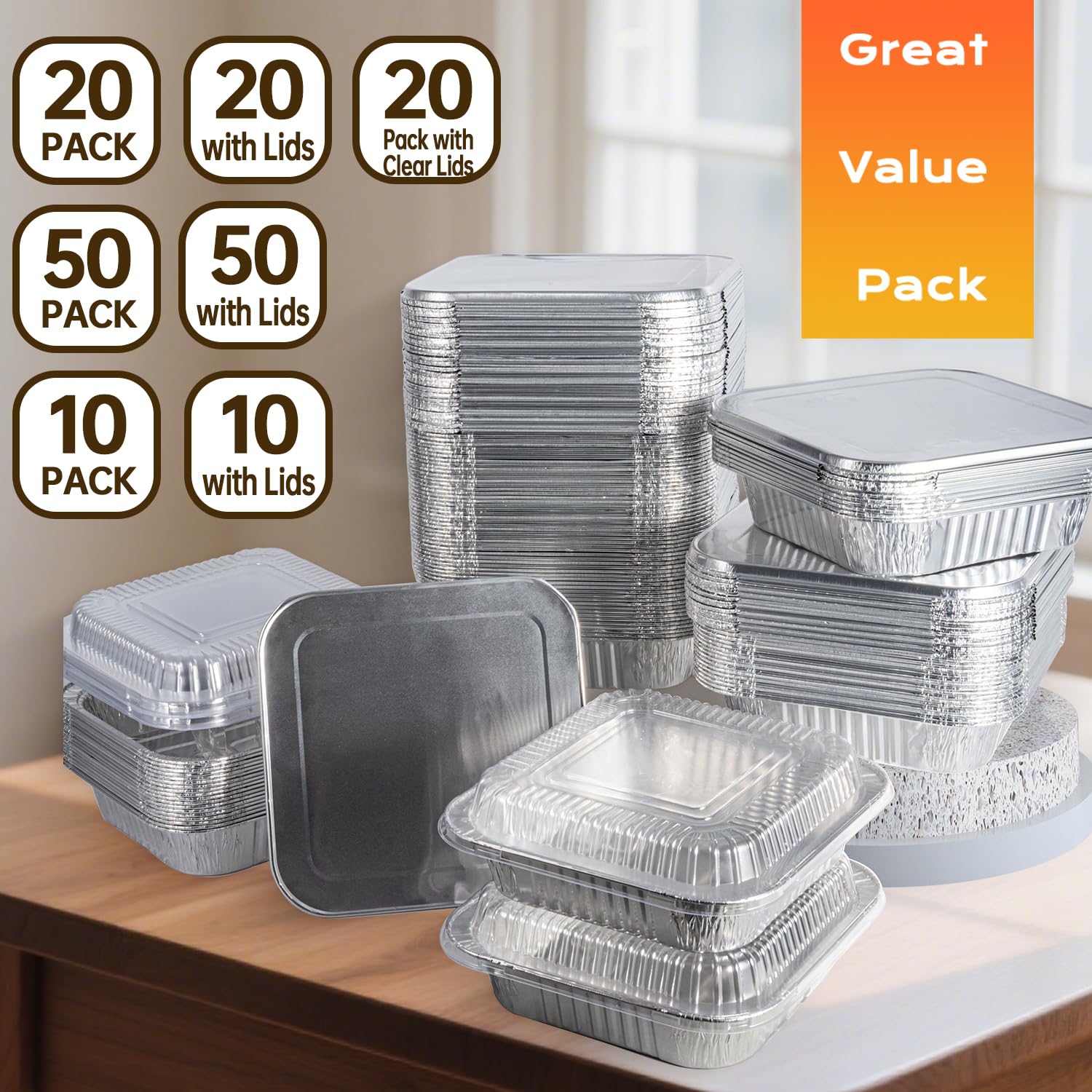 Ezsart 50 Pack 8x8 Aluminum Pans, 8x8 Baking Pan Disposable Foil Pans