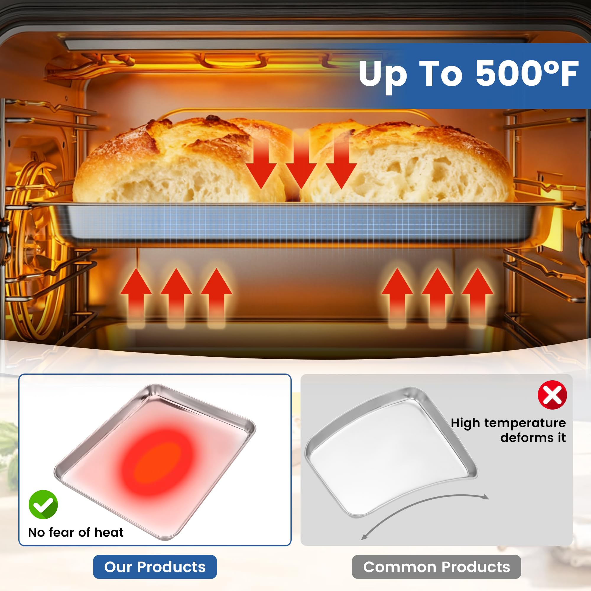 BIEAMA 12 Pack Stainless Steel Toaster Oven Baking Sheets, 16 x 12 in